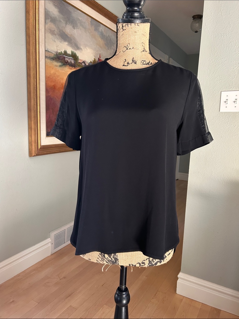 Zara Black Short Sleeve Lace-Trim Top